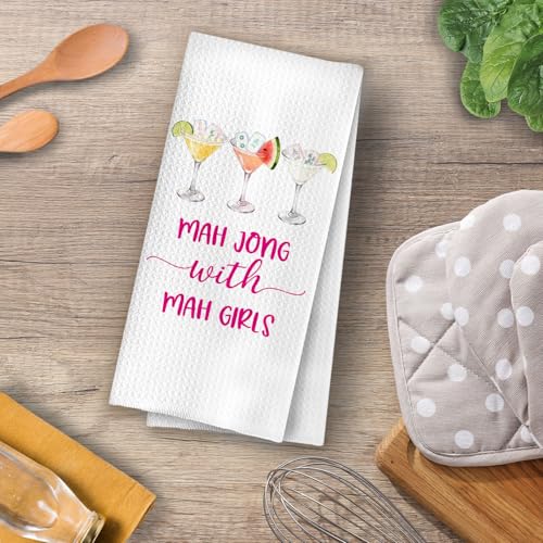 Image of Mahjong Cocktail Kitchen Towels - Mahjong Gifts for Women Decorative Waffle Dish Towels, Hand Towel Gifts for Cocktail Lover, Tea Towel for Kitchen Decor, 16x24 Inch