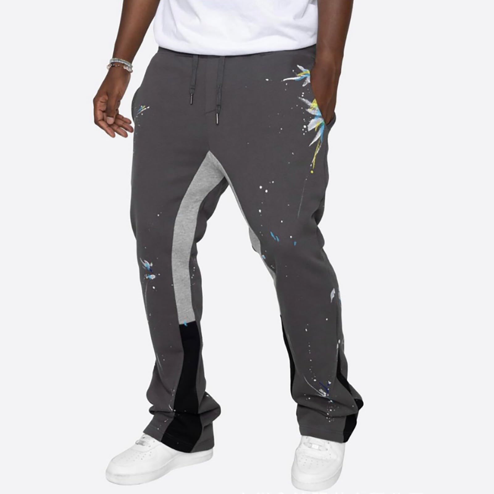 Pantaloni lunghi da uomo con tasche, pantaloni a zampa con elastico, con stampa, pantaloni harem, leggeri, pantaloni da allenamento, elasticizzati, pantaloni casual