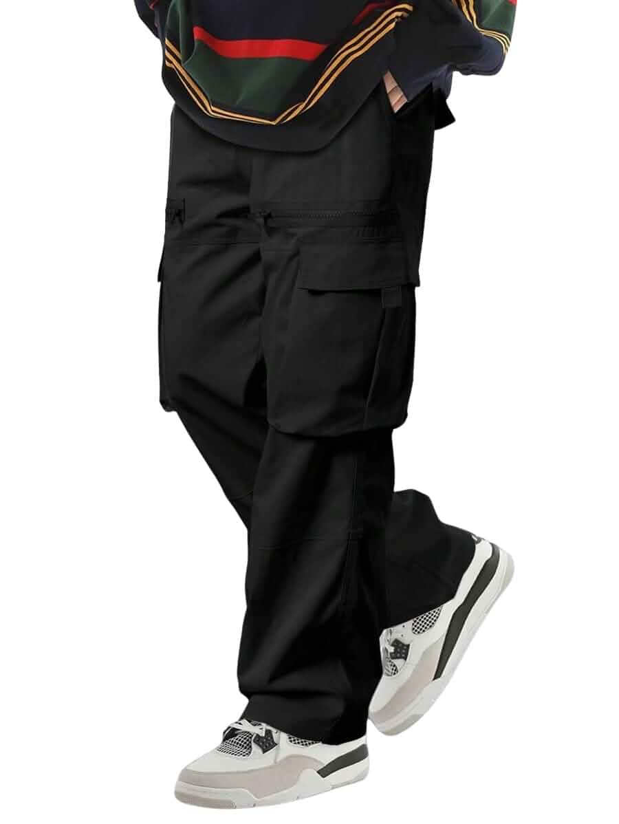 ZAFUL Men's Baggy Cargo Pants Cotton Wide Leg Relaxed Fit Casual Pant Loose Fit,Straight‑Leg,Drawstring Waist,Deep Side Pockets,Y2K,Hiking,Streetwear Pants,Cotton