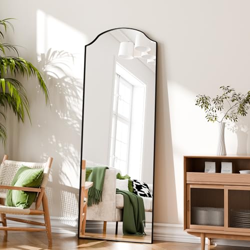 Image of BEAUTYPEAK Full Length Mirror, Full Body Mirrors with Unique Arched Design, 65 inchx24 inch Floor Mirror with Aluminum Alloy Frame, Standing Hanging or Leaning for Bedroom and Living Room, Black