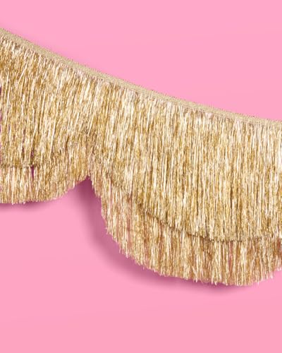 Image of xo, Fetti Gold Scalloped Layered Fringe Banner - 5 Ft. | Bachelorette Party Decorations, Birthday Party Decor, HBD Decor, Photo Booth Banner Backdrop