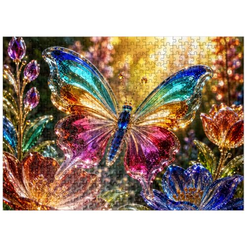 MyPuzzle Luminous Glass-Style Butterfly Garden - Rompecabezas Premium de 500 Piezas para Adultos miniatura 1