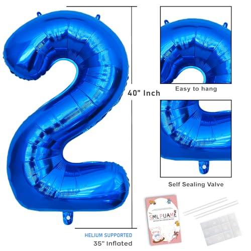 Image of 40 Inch Blue Number 2 Balloon, 2nd Birthday Decoration Boys Girls