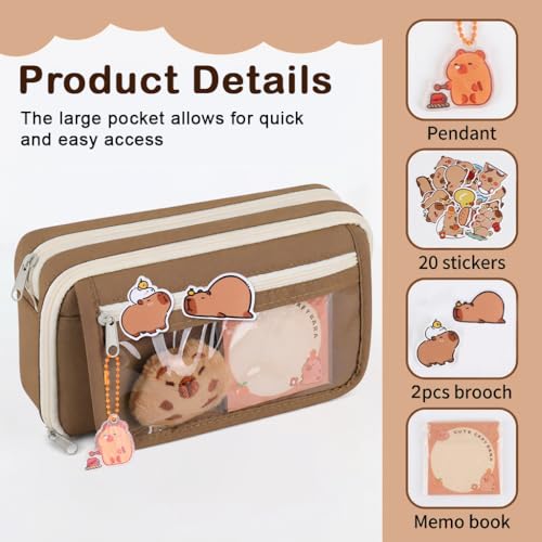 Image of ZIBUYU Cute Pencil Pouch for School Girls, Capybara Theme Stationery Organizer with Plush Accessories, Stickers, Memo Pads, Aesthetic Pencil Case for School Teens Kids Gift