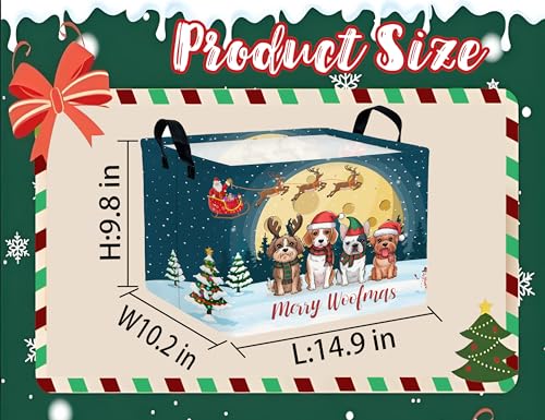Image of Large Christmas Gifts Empty Baskets Kids Collapsible Holiday Storage Bin with Handle (Hat Dog)