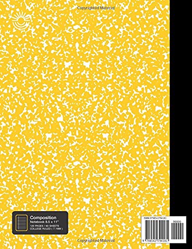 Marbled Composition Notebook: Brightly ( Yellow ) Colored - Essential College Ruled ( 120 Pages ) Journal for Home, School, Work ( 8.5” x 11” ) image 3