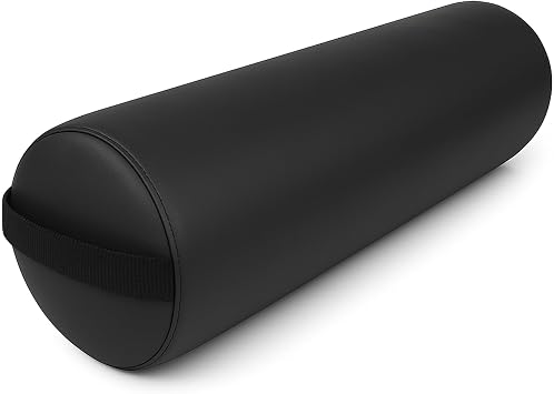 TOA Round Massage Bolster Pillow 24 x 6 Inch Full Cylinder Support Cushion with PU Leather Cover & Carry Handle for Massage Table, Yoga, Physical Therapy & Spa Use Black