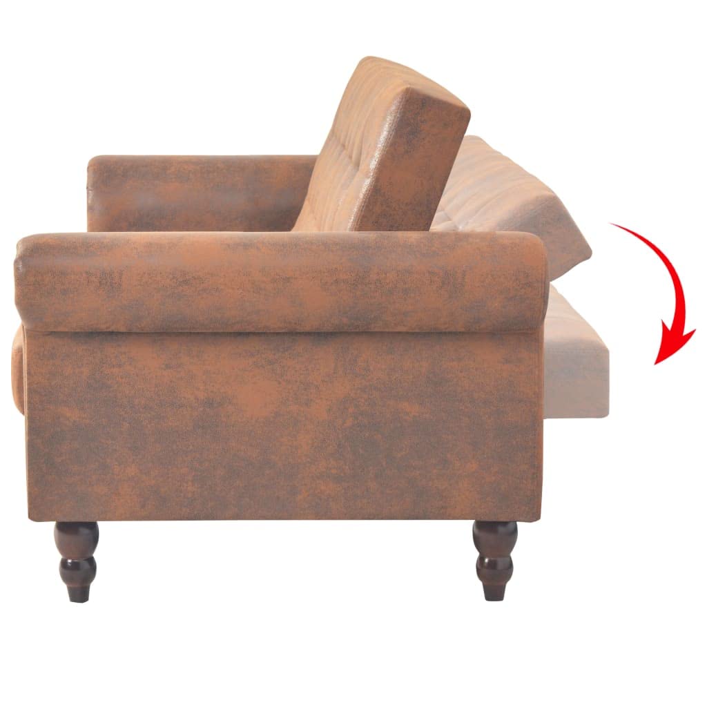 vidaXL Canapé à 2 Places Convertible accoudoir Daim synthétique Marron