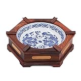 ZhengELE Supports de Cigarettes de Mode Hexagonaux de Cendrier de Base En Bois Massif Avec Porte-Frêne En Porcelaine Pour Les Fumeurs/Marron