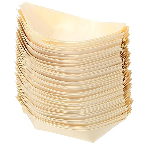 Mikinona 50Pcs Wooden Boat Sushi Plates Disposable Sashimi Serving Trays for Home Restaurant Versatile Food Container for Desserts Appetizers and Snacks