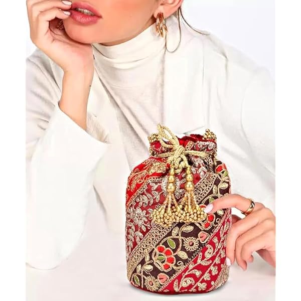 LONGING TO BUY Silk Patchwork Potli Bag for Women, Exquisite Handmade Embroidery, Sequin, and Beads Work - Ideal for Parties, Weddings, Gift Purpose and festive season - Image 8
