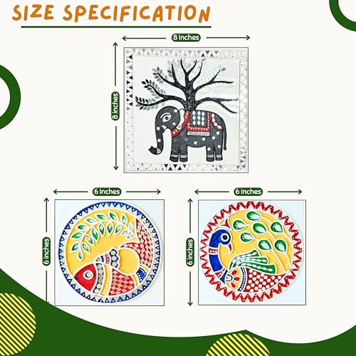 Image of HobbyNest DIY Lippan Art Kit - Madhubani Folk Art | 3 Pre-Outlined Canvas Boards | Complete Craft Kit | Indian Art Hobby Kit | Wall Decor | Gift (Madhubani Set)