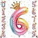 Ousuga Ballon de numéro de feuille d'hélium, ballons de numéro de dégradé arc-en-ciel de 32 pouces avec couronne pour anniversaire, décorations de fête d'anniversaire (# 6)