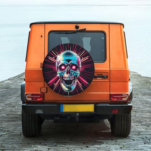Image of Skull Spare Tire Cover, Universal Wheel Tire Cover Funny Skull Skeleton Tire Protectors for Trailer RV SUV Truck Camper 17 Inch