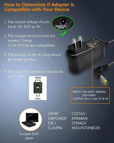 Foyu ADAPTER-9V Portable Dvd Player Charger, Replacement Wall Charger Ac-Dc Adapter Power Supply Cord thumb #3