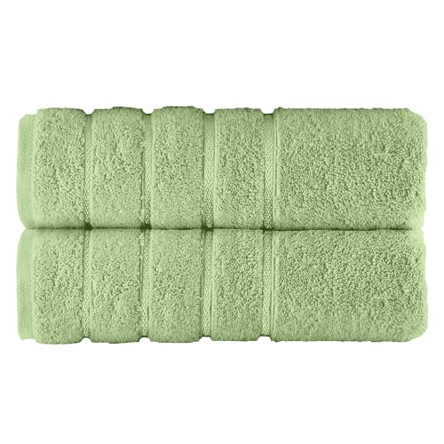 Image of Elegant Comfort 100% Turkish Cotton 4 Lines Viscose Stripe Luxury 2 Pack Bath Towel Set 27 x 54 Inch - Super Soft and Highly Absorbent Premium Hotel Spa Quality Towels for Bathroom Use, Sage