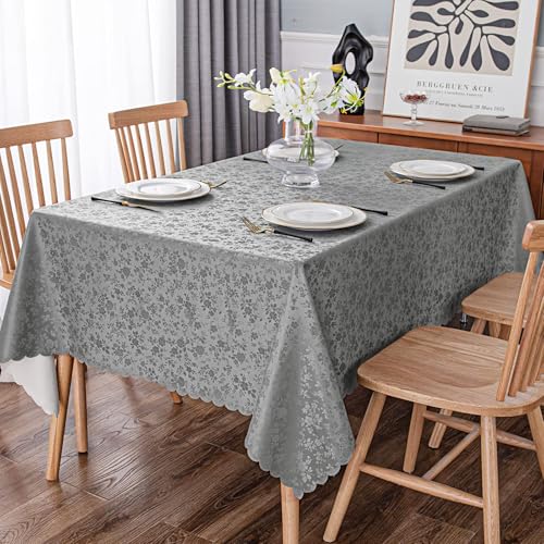 Image of Smiry Rectangle Table Cloth, Waterproof Heavy Duty Vinyl Tablecloths, Wipeable Washable Table Cover for Kitchen and Dining Room (Grey, 70 inch X 90 inch)