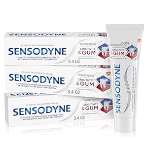 Sensodyne Sensitivity & Gum Whitening Toothpaste, Toothpaste for Sensitive Teeth & Gum Problems, 3.4 Ounces (Pack of 3)
