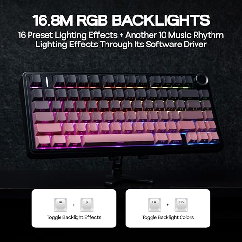 Image of MechLands Aula F75 PRO 75% Wireless Gaming Keyboard, Gasket Mechanical Custom Keyboard with Five-Layer Padding, BT /2.4GHz /USB-C, Hot Swappable, Knob, RGB, Reaper Switches (Black Pink)