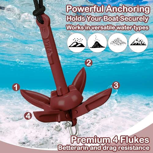 Image of Lounsweer 2 Pack 1.5 /3.5 lb Marine Kayak Anchor Kit Folding Grapnel Anchor Kit Boat Kayak Fishing Accessories for Small Boats Kayaks Canoe Paddle Boards