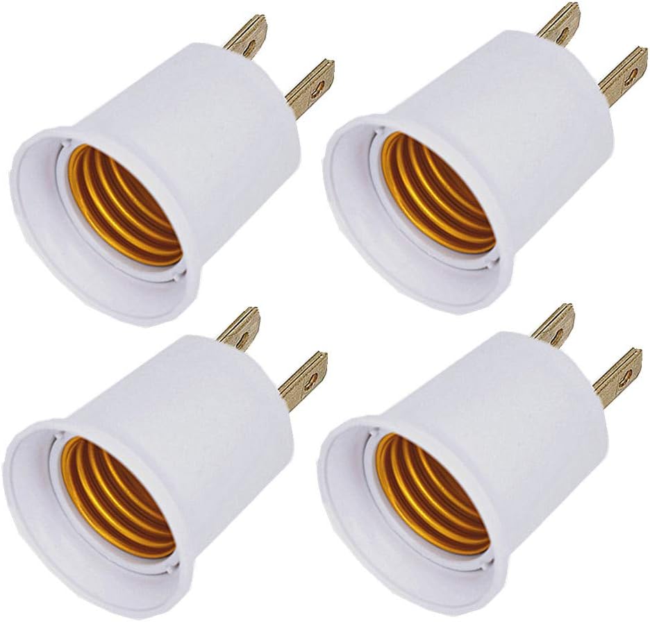 (4PACK) E26/E27 Adapter Converts Outlet to Lamp Socket, 660 Watt, 125 Volt, AC Plug to E26 Two Outlet Light Adapter, White