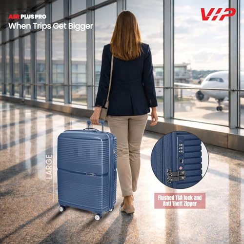 Image of VIP AER Plus Pro Check-in Trolley Bag 77cm | Large | Hard Luggage | Smooth 8-Wheel Suitcase | Premium Polypropylene | Flushed TSA Lock Business Travel Luggage | 3 Years International Warranty (Blue)
