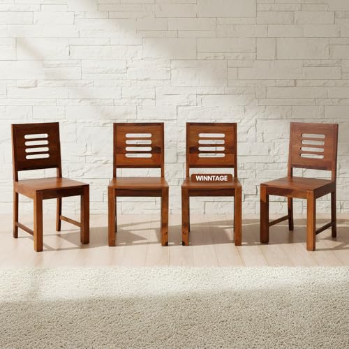 Image of Furniture Sheesham Wood Dining Chairs Set of 4 for Dining Room | Wooden Furniture Chairs Set Without Cushion for Dinner Room Living Room Home and Office (Honey Finish) | 1 Year Warranty