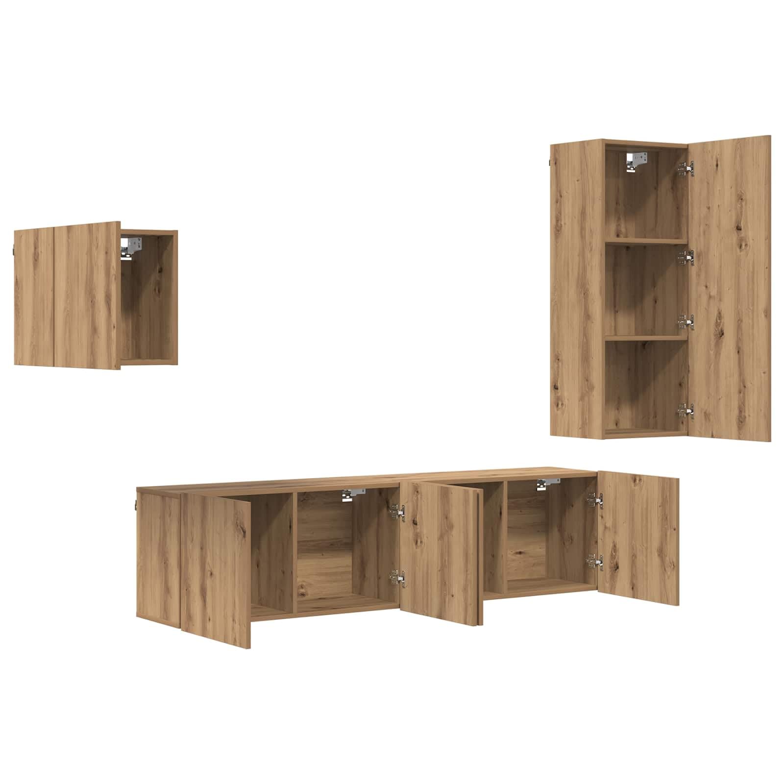 TV-Schrank Wandmontiert 4-teilig Artisan-Eiche Holzwerkstoff, Modernes Media Center für Wohnzimmer, Schlafzimmer, Elegantes Design mit Stauraum