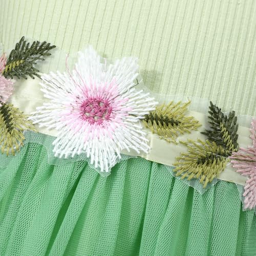 Image of HILEELANG Little Flower Girl Tulle Tutu Dress Easter Cotton Ribbed Birthday Wedding Party Princess Dresses