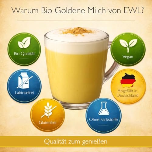 EWL Naturprodukte BIO Goldene Milch 275 g, Golden Milk mit Kurkuma, Ingwer, Ashwagandha, Ceylon Zimt, Ceylon Pfeffer und Kokosblütenzucker