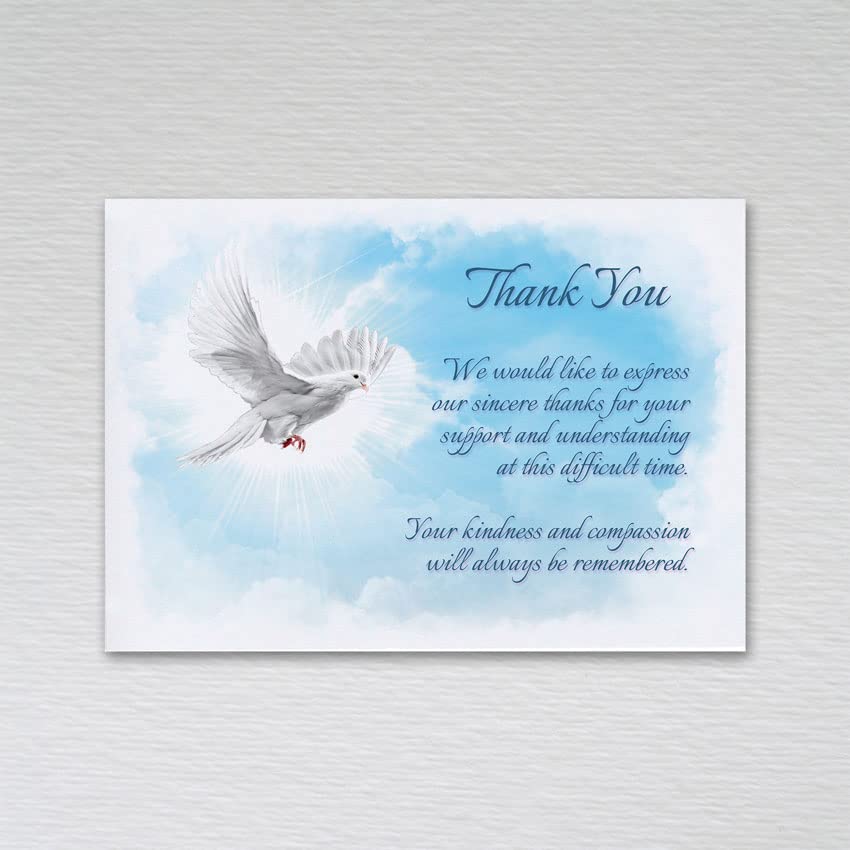 Funeral Thank You Cards with Envelopes, A6 non-folded postcard with an expression of thanks for support and sympathy: Dove Funeral Thank You Card Pack (Pack of 50 without Envelopes)
