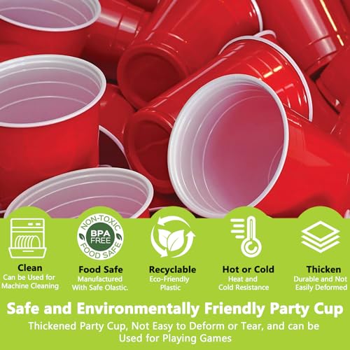 ZLPBAO 100 Partybecher Plastikbecher Cups Set Mehrweg Becher mit 12 pcs Pong Partybecher 500 ml Partybecher Kunststoff Red Blue Cups Wiederverwendbar Plastikbecher Getränkebecher