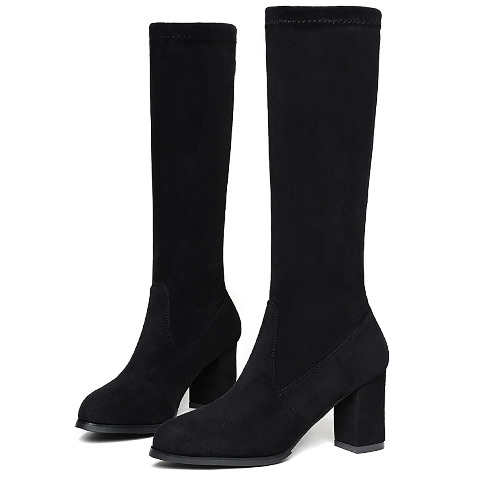 Botas altas con tacón para mujer, botas altas hasta la rodilla para mujer, parte superior impermeable Oferta Botas altas con tacón elegante botas de montar suela interior primavera invierno