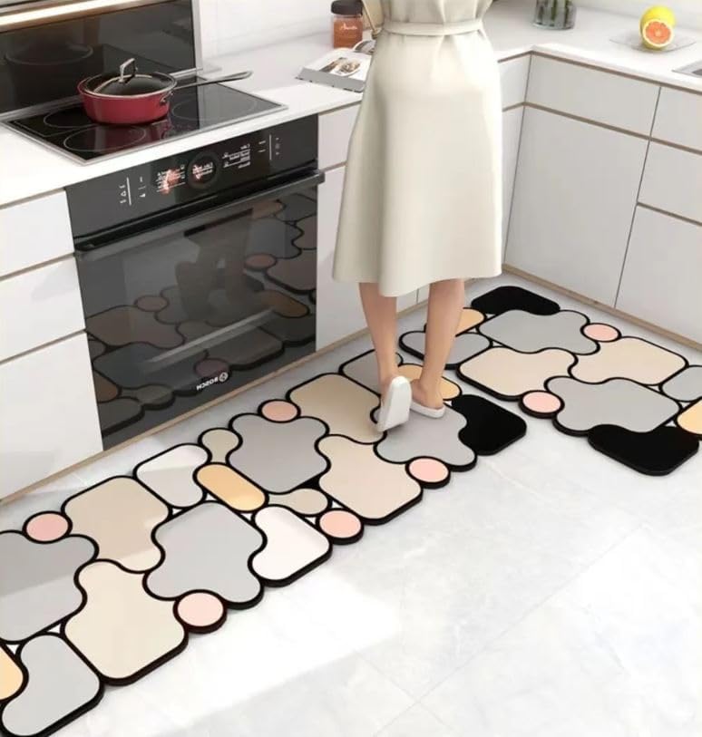 2pcs Kitchen mats for Floor Anti Slip Waterproof mat Set of 2 Water Absorbing Runner Combo Water Absorbent Kitchen Quick Dry Bath Rug Washable Bathroom Door mat (Design 9)-image-25