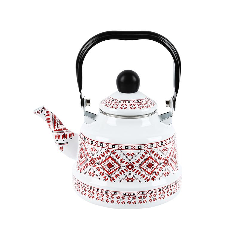 Vintage esmalte hervidor tetera, hervidor de té de esmalte floral, estufa de calentamiento rápido tetera con mango de porcelana de toque fresco, para la preparación de té y café en la cocina del hogar