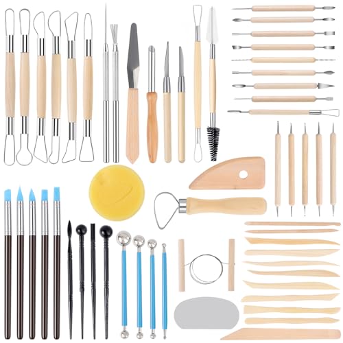 Wishlink 57 Teiliges Set mit Werkzeugen zum Formen von Keramik Ton Schnitzwerkzeuge für Anfänger Experten Kunsthandwerk Tonwerkzeug