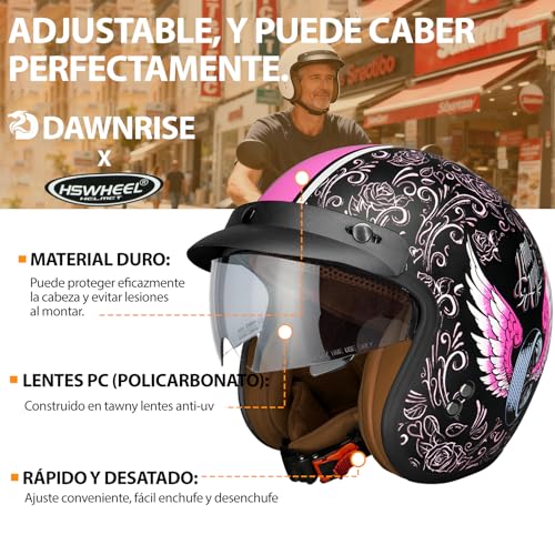 Miniatura 3 de Casco Moto Jet Casco De Moto Vintage Casco Open Face Scooter Ciclomotore Con Doble Visera Homologado Ece Wind Fire Wheel-S