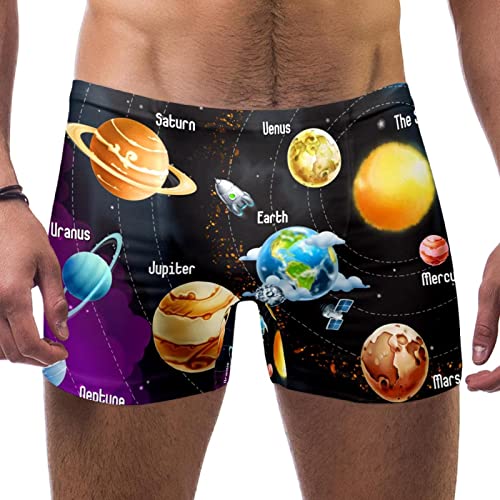 Jammer Maillot de Bain Homme Swim Jammers Long Racing Training Maillot de Bain,Planète de l'espace de Dessin animé