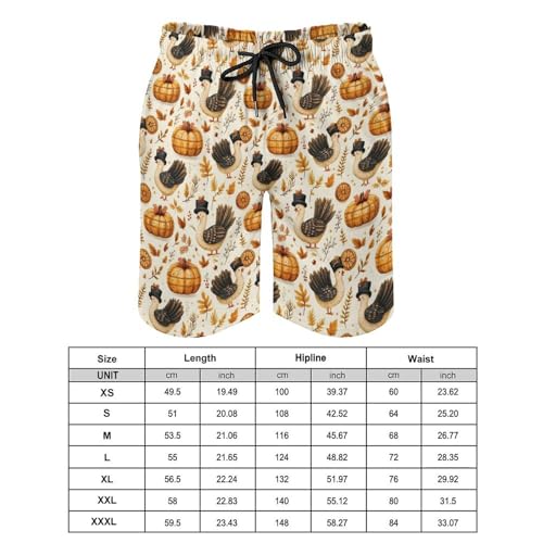 Hawaiian Shorts for Men - Comfy Turkeys Wearing Hats Print Mens Swim Trunks Bathing Suits with Mesh Lining2