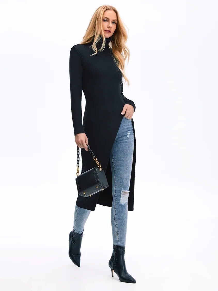 UOOZEE Women's Turtleneck Long Sleeve Shirts Fall Fashion Basic Layering Slim Fit Soft Underwear Tops