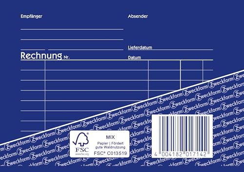 AVERY Zweckform 1714 Rechnung speziell für Österreich (A6 quer, 2x40 Blatt, selbstdurchschreibend mit farbigem Durchschlag, zur Erfassung aller rechtlich erforderlichen Angaben) weiß/gelb