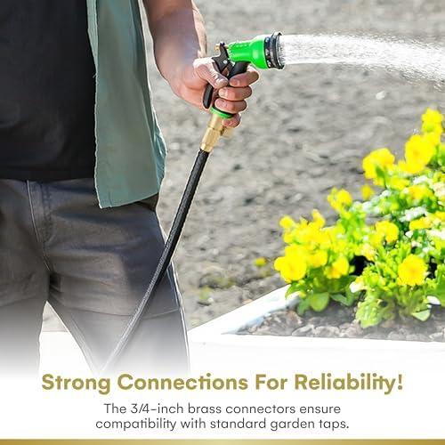 Flexi Hose with 8 Function Nozzle Expandable Garden Hose, Lightweight & No-Kink Flexible Garden Hose, 3/4 inch Solid Brass Fittings and Double Latex Core, 50 ft Black - 1