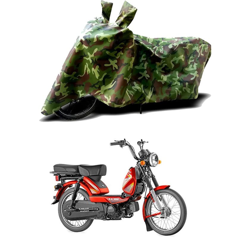 Image of 100% Water Resistant Full Bike Scooty Two Wheeler Body Cover Compatible for TVS XL100 /UV-Rays /Heat Protection /Birds Dropping /Scratchproof /Dust Proof /Waterproof /All Varients[Green MJ]