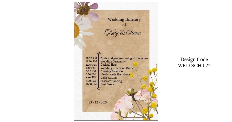 Wedding Order Of The Day - Personalised Timeline - Wedding Day Details Information Printed Cards (16 Double Sided)