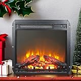 18 Inch Electric Fireplace Insert, Indoor Freestanding Fireplace Stove Heater W/Overheating Protection and Realistic Logs & Flames, Fireplace Insert for TV Stand, 1400W, Black
