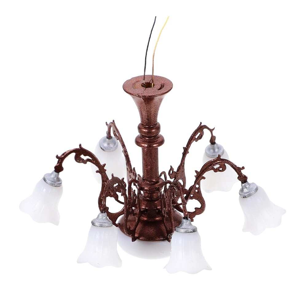 ERINGOGO Miniature Chandelier Tiny Hanging Ceiling Lamp for Dollhouse Decor 1/12 Scale Model Lighting Accessory for Table Scenes and Micro Landscaping