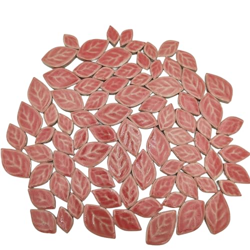 500g Random 3 Size Leaves Ceramics Mosaic Tiles,Making Creative Ceramic Mosaic Pieces for DIY Craft,Flowerpots, Vases, Cups, Garden Decor Mosaic Making Supplies (Light Red)
