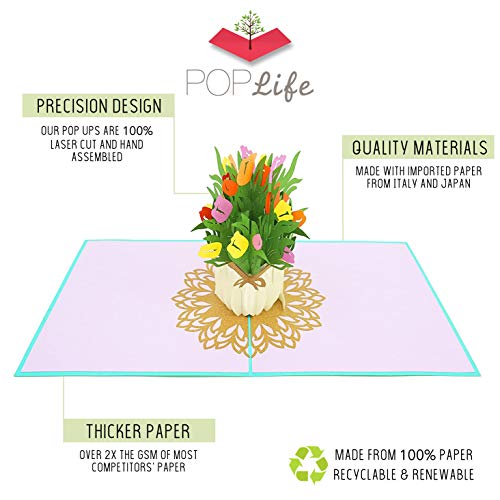 Poplife Tulip Bouquet 3D Pop Up Mother’s Day Card - Happy Anniversary, Thank You, Congratulations, Easter Flowers - For Mom, Daughter, Wife, Grandma, Sister, Aunt,Teacher #TOP4