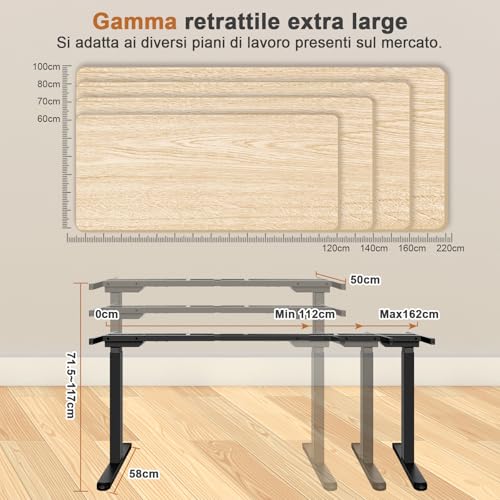 ONNWIN Scrivania Regolabile in Altezza con 2 Motori, Telaio Scrivania in Piedi Elettrico con 3 Funzioni Memoria e Blocco, Telaio da Scrivania Standing Desk da 71.5-117cm, Solo Telaio - 3