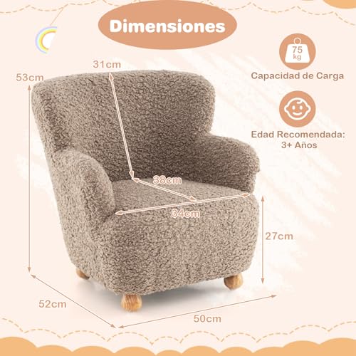 COSTWAY Sofá Sherpa para Niños, Sillón Cómodo con Patas de Madera de Caucho Macizo, Sillón Tapizado para Lectura Infantil, Mobiliario Infantil para Dormitorio, Sala de Juegos y Guardería - imagen 3